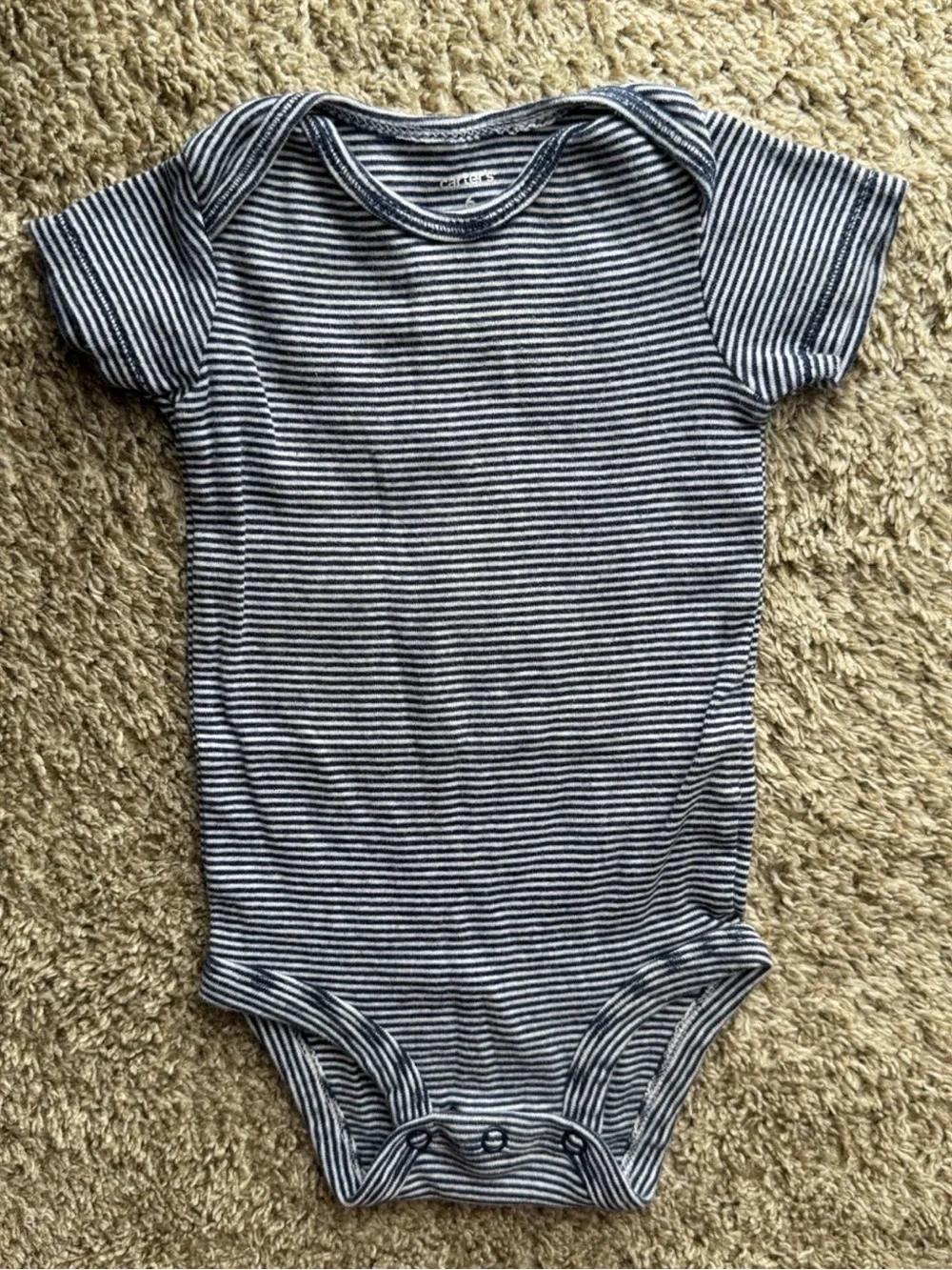 Carter’s Baby Bodysuit Navy White Striped Short Sleeve Onesie 6 Months Cotton